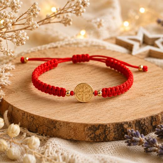 Pulsera Hilo Rojo · San Benito Dorado