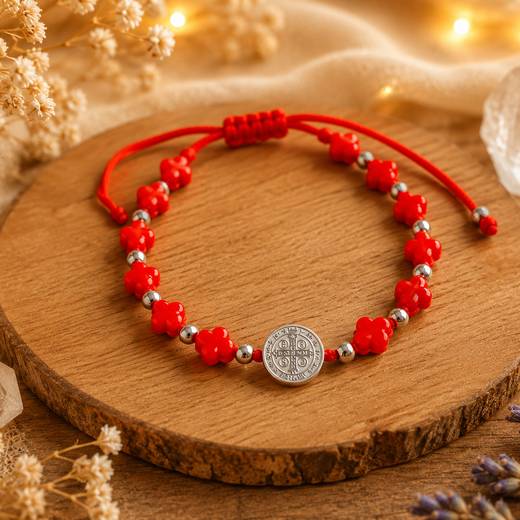 Pulsera Hilo Rojo · San Benito Plateado