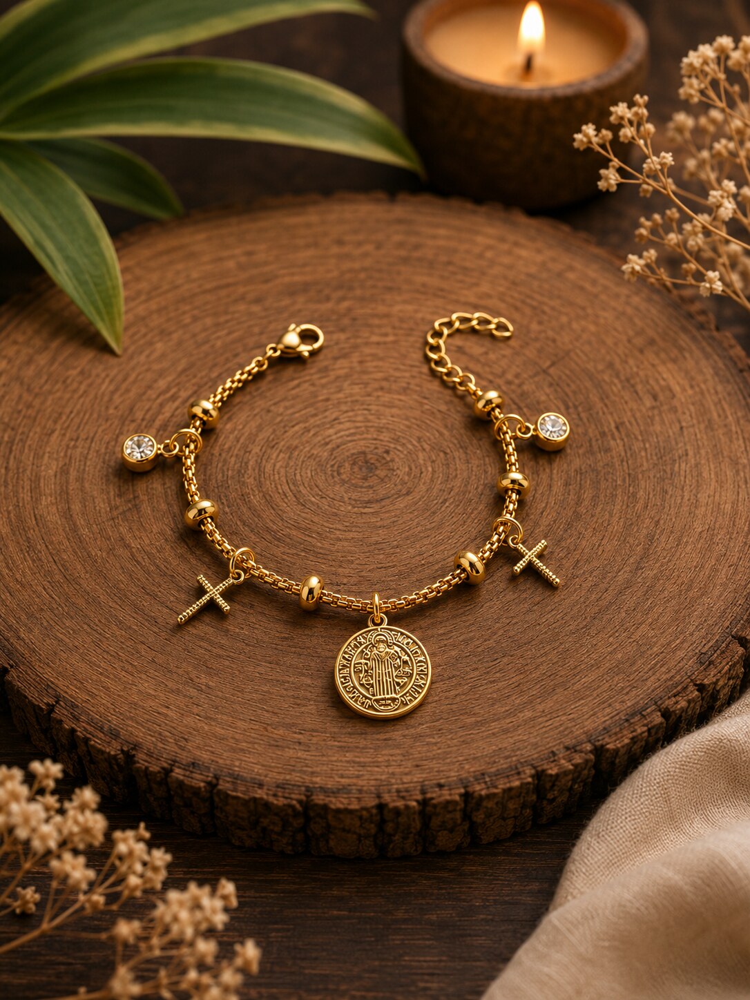 Pulsera San Benito · Cruces Doradas
